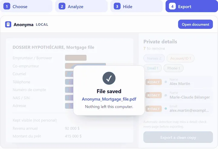 Anonyma: file saved, the cleaned copy of a fictitious file