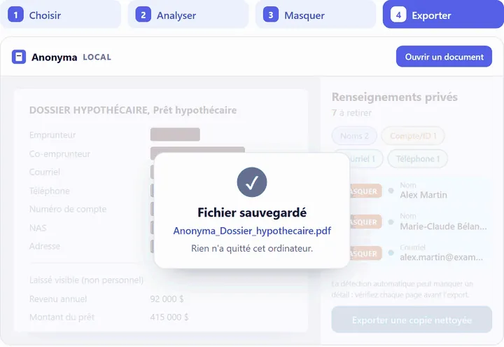 Anonyma : fichier sauvegardé, la copie nettoyée d’un dossier fictif